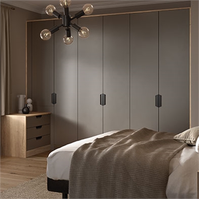 Zurfiz Supermatt Taupe and Halkifax Natural Oak Bedroom